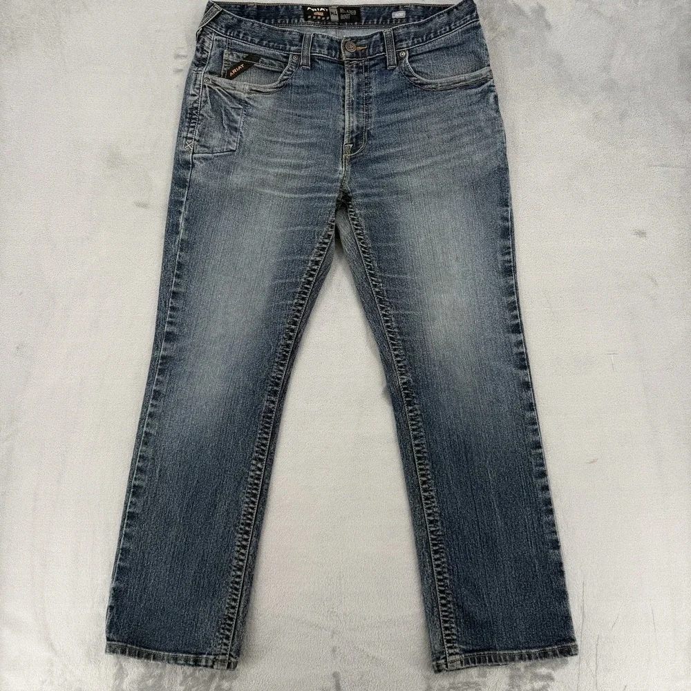 Ariat Rebar M4 Jeans Mens Size 35/32 Relaxed Boot Blue Denim Work Pants Stretch